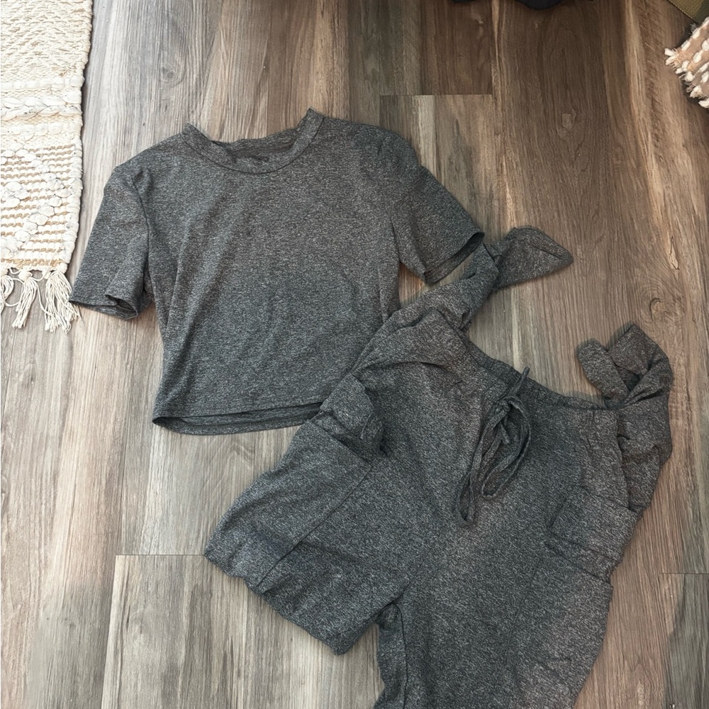 Gray Short Sleeve Top and Jogger Set